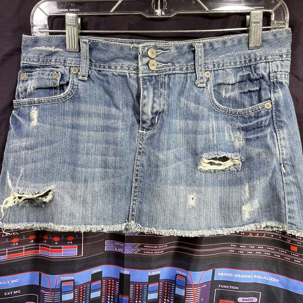 Amethyst Y2K Blue Denim Mini Skirt Pockets  - Distressed Women's Size 7